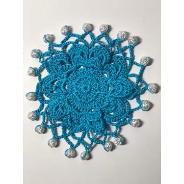 Imagem de Znet3D Capas de taça de vinho de crochê feitas à mão – Doilies com contas de inspiração vintage para proteção contra insetos e poeira, capas de bebidas reutilizáveis em cores sortidas (azul)