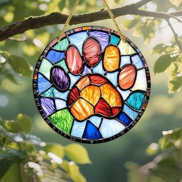 Imagem de Acrílico colorido Suncatcher, arte de impressão de pata de vitral, 18 cm, decoração de parede de janela suspensa com design de vitral impresso, ideia de presente e ornamento de jardim, uso interno e
