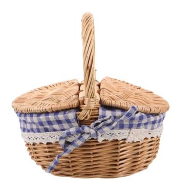 Imagem de JECOMPRIS Cesta de piquenique de vime: 25 x 25 x 25 cm. Cesta de Páscoa vazia tecida com alça dobrável - Embalagem de presente para armazenamento de brinquedos de frutas e doces de ovo