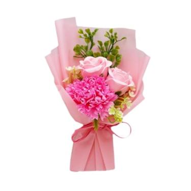 Imagem de Ｂｅｓｇａ Buquês de sabonete decorativos com cravos perfumados artificiais, sabonete floral para o Dia de ação de Graças, aniversário, Natal e meninas, Luz Rosa