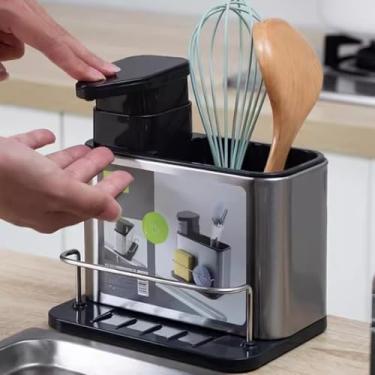 Imagem de Porta Detergente Dispenser Sabão Liquido Esponja Bucha Inox