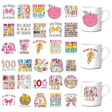Imagem de Obookey 30 adesivos do 100º dia de escola, lindos 100 dias de escola UV DTF para copos, adesivos de recompensa coloridos presente para crianças, professores, garrafas de água de 473 ml, copo faça você