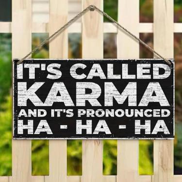 Imagem de Placa de fibra de densidade de 10 x 20 cm - Sinal de karma pronunciado Ha Decoração rústica de casa de fazenda para cerca, varanda, jardim (casa vintage e design floral)