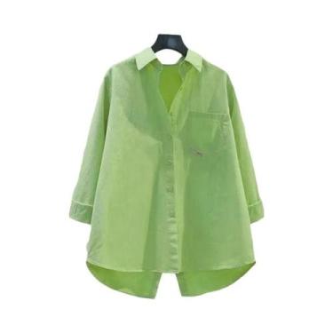 Imagem de Camisa Casual Elegante Feminina Solta Com Botão E Bolso Em Cor Sólida 