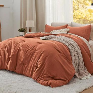 Imagem de Conjunto de Edredom Bedsure Queen Size - Cor Laranja Queimado - Tecido