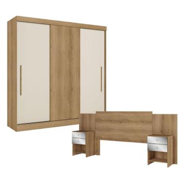 Imagem de Guarda Roupa Casal Vision 3 Portas Capuccino Cacau Off White Flex Com Cabeceira Formosa Glass Capuccino - Thb