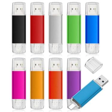 Imagem de AreTop Pen drive USB C de 64 GB Dual USB 2.0 tipo C + pen drive USB A portátil USB-C 2 em 1 tipo C para smartphone Android, computadores, MacBook, tablets, pacote com 10, cores mistas