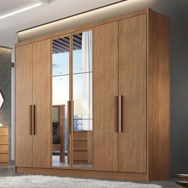 Imagem de Guarda Roupa Casal Ambiente Linea 6 Portas 4 Gavetas Cumaru 23 Com Espelho - Novo Horizonte
