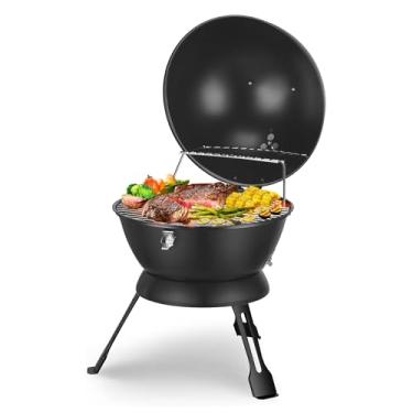 Imagem de Defumador de churrasco, pequeno fumante ao ar livre com sistema de ventilação dupla e rack de aquecimento para piquenique, acampamento, quintal, acessórios Smokig, preto fosco