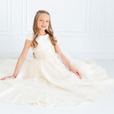 Imagem de Vestido longo Off White com Faixa e Laço OFF WHITE Infantil Festa eleg