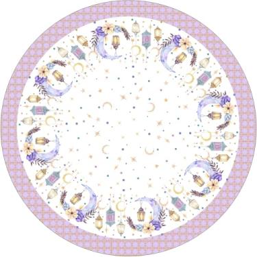 Imagem de XCHI Toalha de mesa redonda luas estrelas lanterna flores Ramadan Mubarak toalha de mesa toalha de mesa para jantar interno decoração de festa em casa 152 x 152 cm