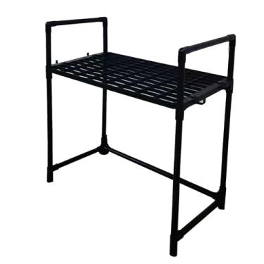 Imagem de aqxreight Rack de Armazenamento de Cozinha de Camada única, Organizador de Prateleira de Bancada de Metal Com Ganchos de Corrimão para Especiarias e Utensílios de Forno de Micro-ondas