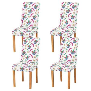 Imagem de Wassud Capas de cadeira divertidas de baile de máscaras para sala de jantar, capa elástica para cadeira de cozinha, lavável, conjunto de 4