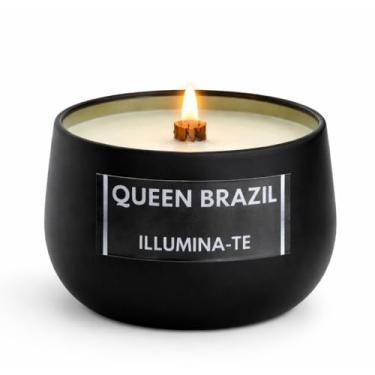 Imagem de Queen Brazil Vela Aromática Perfumada Illumina-te, Aroma Bergamota, Cera de Coco Vegana, Pavio de Madeira ecologico, Recipiente de Lata, 100g