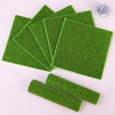 Imagem de 1 tapete artificial de grama verde falsa para simulação de grama de musgo, gramado, faça você mesmo, micro paisagem, decoração de chão de casa