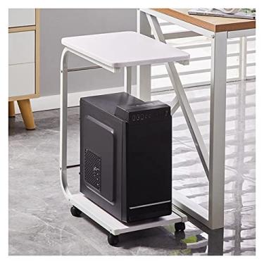 Imagem de KEG801302 Suporte de impressora de escritório com rodas giratórias de 2 níveis para CPU, carrinho para PC, laptop, mesa de pé para mesa de impressora de escritório em casa (branco)