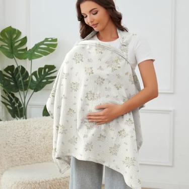 Imagem de Capa de amamentação de musselina para amamentação, respirável, 100% algodão, com argola rígida, avental de amamentação (amor floral)