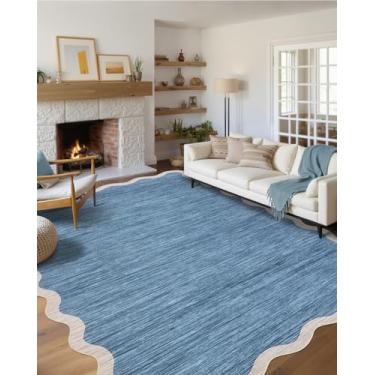 Imagem de GarveeHome Tapete de área lavável recortado, 15 x 23 cm, para sala de estar, moderno, azul, antiderrapante, desgastado, grande, para quarto, tapete baixo e resistente a manchas para sala de jantar