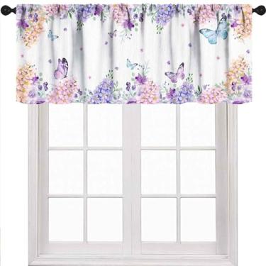 Imagem de Lnepty Sanefas florais de cozinha, flores de margarida roxa, aquarela de primavera, tratamento botânico, para quarto, sala de estar, cozinha, 1 peça, 137 x 45 cm