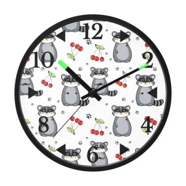 Imagem de STAYTOP Lindo relógio de parede LED guaxinim de desenho animado para quarto com brilho noturno, relógios de parede silenciosos de 30,5 cm para decoração de sala de estar, controle de som, relógio de