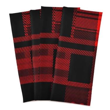 Imagem de Wassud Toalhas de cozinha xadrez vermelhas e pretas toalhas de prato de cozinha pacote com 4 panos de prato macios com laço para pendurar toalha de mão super absorvente de secagem rápida toalhas de