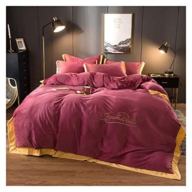 Imagem de Conjunto de capa de edredom de inverno, jogo de cama de casal, lençol de cima, macio, quente, flanela, king para livre de rugas e resistente a manchas (rosa casal)