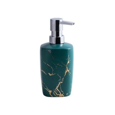 Imagem de Dispensador de sabão de cerâmica de banheiro de 350 ml com bomba de xampu gel de banho loção prensa garrafa de líquido (verde)