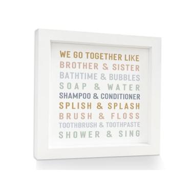 Imagem de Mtrgdn Placa de decoração de parede de banheiro infantil, arte de parede de banheiro boho para crianças, bebês, engraçado, pequeno, vamos juntos, como decorações emolduradas de madeira, decoração de