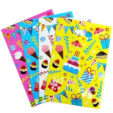Imagem de Sacos de lembrancinhas de festa de aniversário, pacote com 32 sacos metálicos com alças, 16 x 24 cm, rosa azul e amarelo, sacos de presente para festas infantis, celebrações