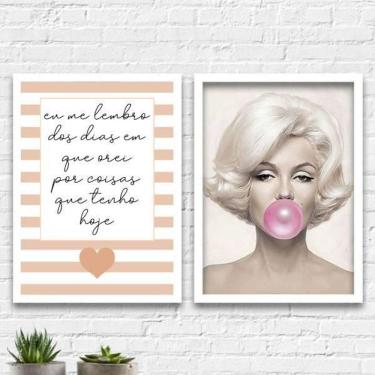 Imagem de Kit 2 Quadros Chiclete 33x24cm - Vidro e Moldura Branca