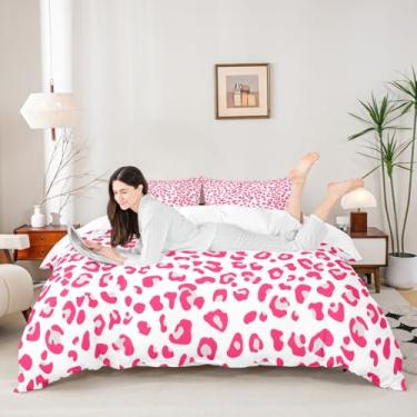 Imagem de Conjunto de capa de edredom com estampa de leopardo rosa, tamanho solteiro, jogo de cama de guepardo, 2 peças para decoração de quarto de crianças, adolescentes, meninas, estampa de pele de animal