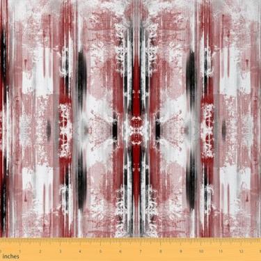 Imagem de Feelyou Tecido abstrato da The Yard Tecido de estofamento de arte abstrata moderna para costura artesanal vermelho cinza branco à prova d'água para decoração interna e externa para projetos de