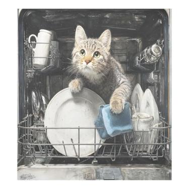 Imagem de ALAZA Adesivo decorativo para lavar louça, gato, gatinho, lava-louças, ímã, painel, decalque para decoração de eletrodomésticos de cozinha