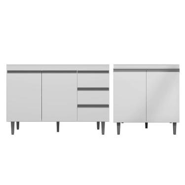 Imagem de Balcão Gabinete Pia Andréia Sem Tampo 100cm e Armário Para Cooktop 02 Portas Branco - Desk Design
