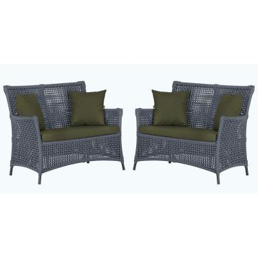 Imagem de 2 Sofás área Externa Igapó Alumínio Preta Corda Náutica E13 Prata