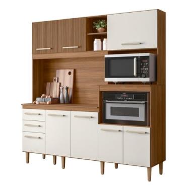 Imagem de Armario de Cozinha Piatã com 7 Portas e 3 Gavetas 190 cm Ipe/off White/ripado
