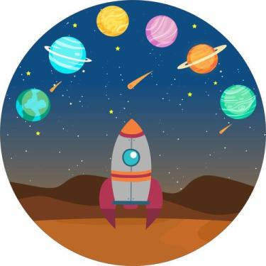 Imagem de Painel de Lona Redondo Foguete Espacial e Planetas - Fabrika De Festa,