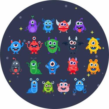 Imagem de Painel de Lona Redondo Monstrinhos - Fabrika de Festa, 140x140cm