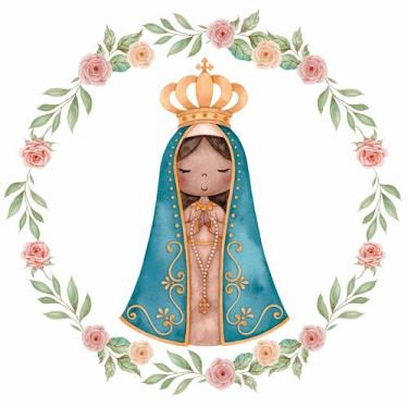 Imagem de Painel de Tecido Sublimado Redondo N S Aparecida Aquarela Flores C/Elá