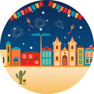 Imagem de Painel de Tecido Sublimado Redondo Festa Junina Cidade Festiva c/ Elás