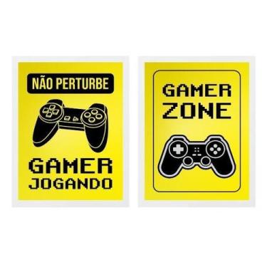 Imagem de Kit 2 Quadros Gamer Zone Amarelo 24X18Cm - Com Vidro - Quadros On-Line