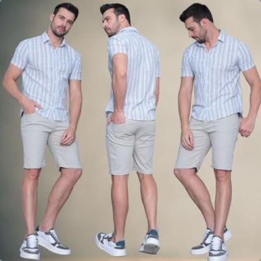 Imagem de Bermuda Sarja Masculino Social Slim Com Elastano Premium - - Dixon Jea