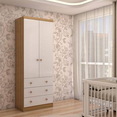 Imagem de Guarda-Roupa de Bebê Sueño 2 Portas 3 Gavetas 100% Mdf Branco Brilho/Amêndoa - Panorama Móveis