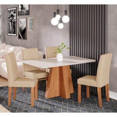 Imagem de Conjunto de Sala de Jantar Larissa 95x95cm com Tampo de Vidro e 4 Cade
