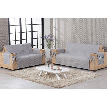 Imagem de Protetor De Sofá 2 E 3 Lugares Com Laço Cinza Sala Luxo