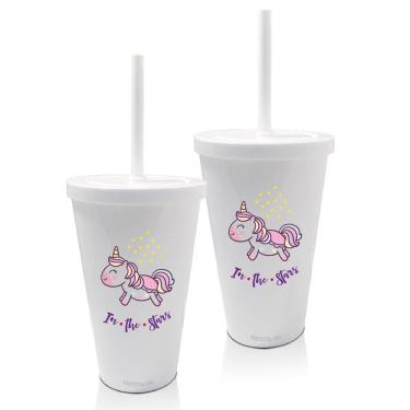 Imagem de Kit 2 Copos Com Tampa E Canudo Unicórnio Dia Das Crianças