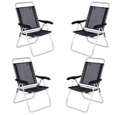 Imagem de Kit 4 Cadeiras de Praia Boreal com Porta-Copo Preta Mor