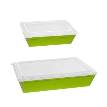 Imagem de Kit Travessa Stillo Com Tampa Vemplast 2 Peças Verde