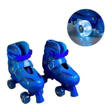 Imagem de Patins Azul 04 Rodas Ajustável Do 35 Ao 38 Rodinha Com Led - Unik