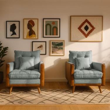 Imagem de 2 Poltrona Reclinável Londres material sintético Nozes e Linho Confort